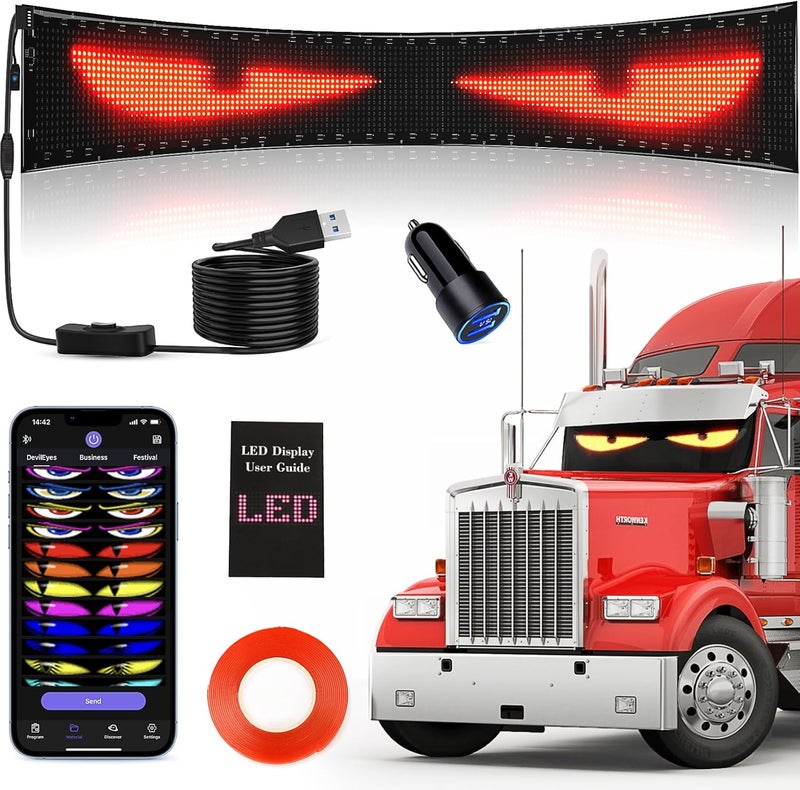 Rayhome 58''x8'' Large Multiple LED Eyes for Truck Windshield, Full Color Devil Eyes Light, Programmable LED Display for Truck, Scrolling Car Eyes Animated Light for Truck Window - Image 1